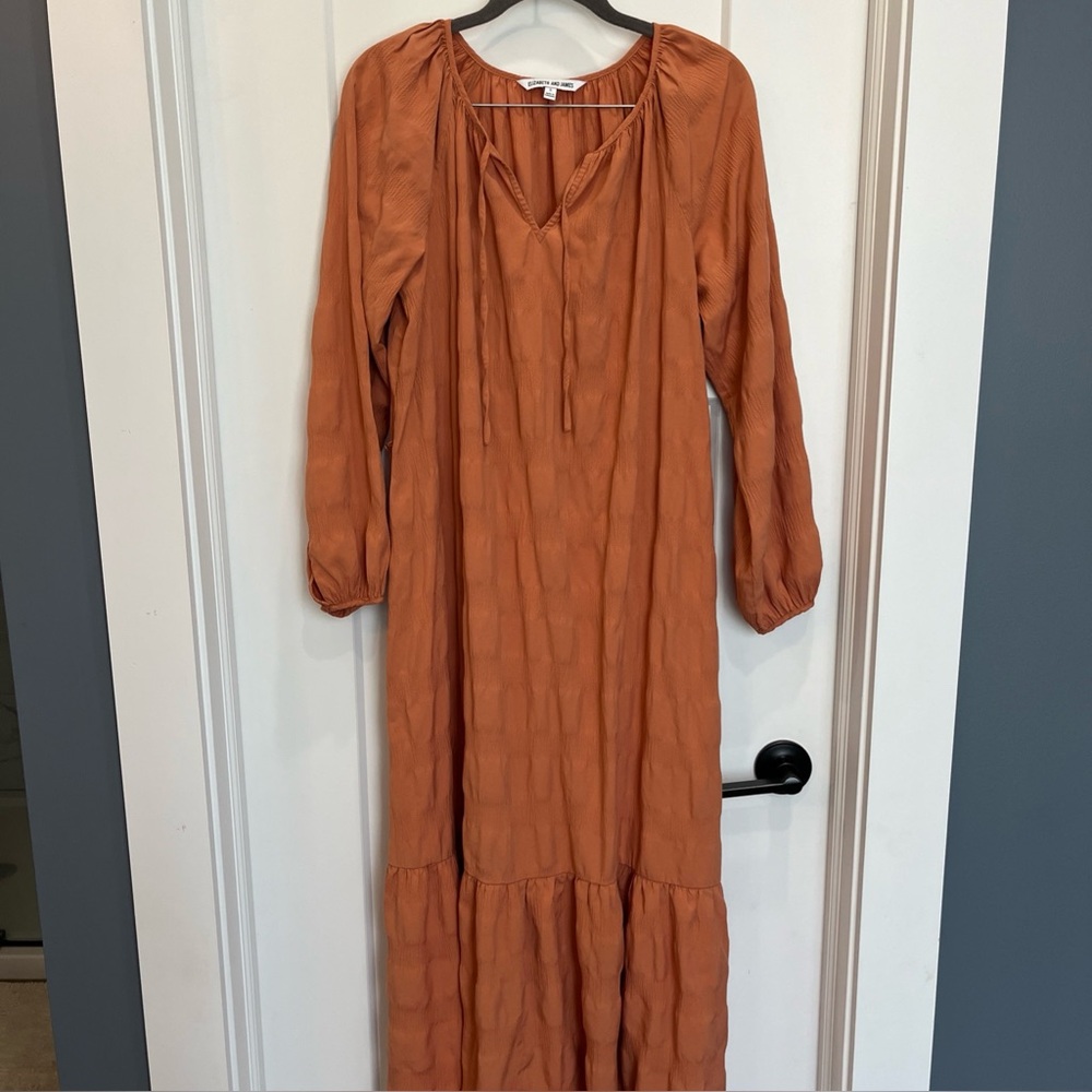 Elizabeth and James Women’s Terracotta Orange Boho Peasant Maxi Dress Size Small